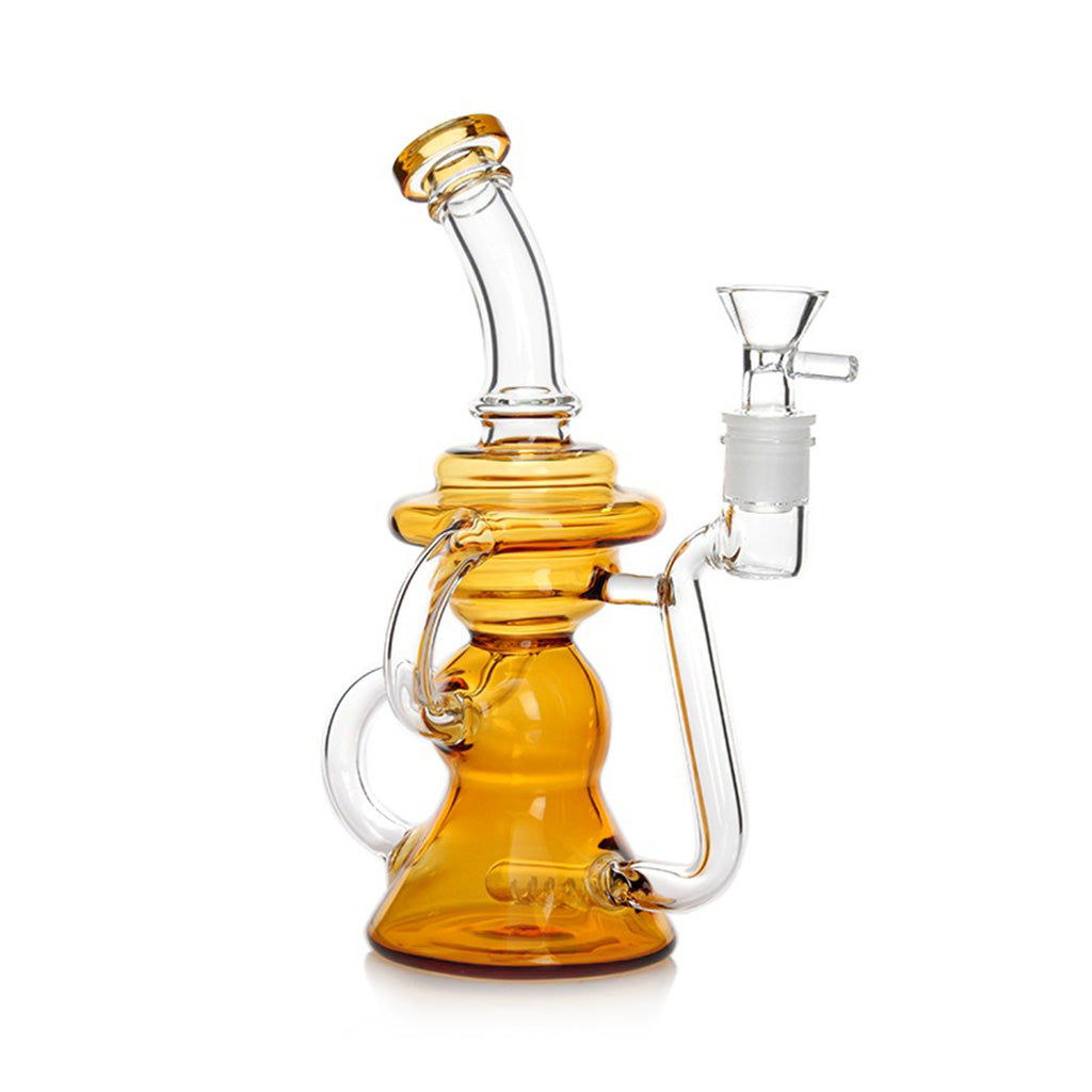Buy Yellow Hittn Inline Perc Recycler Oil Rig – Full Front Glass Rig View