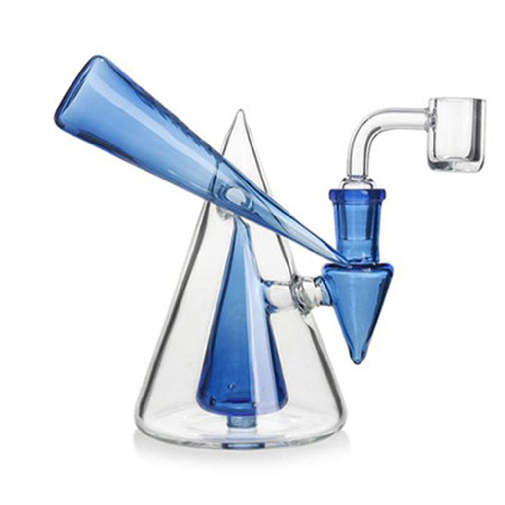 Hittn Pyramid Body Perc Dab Rig in Blue glass with Hittn logo for sale online at Honeybee Herb