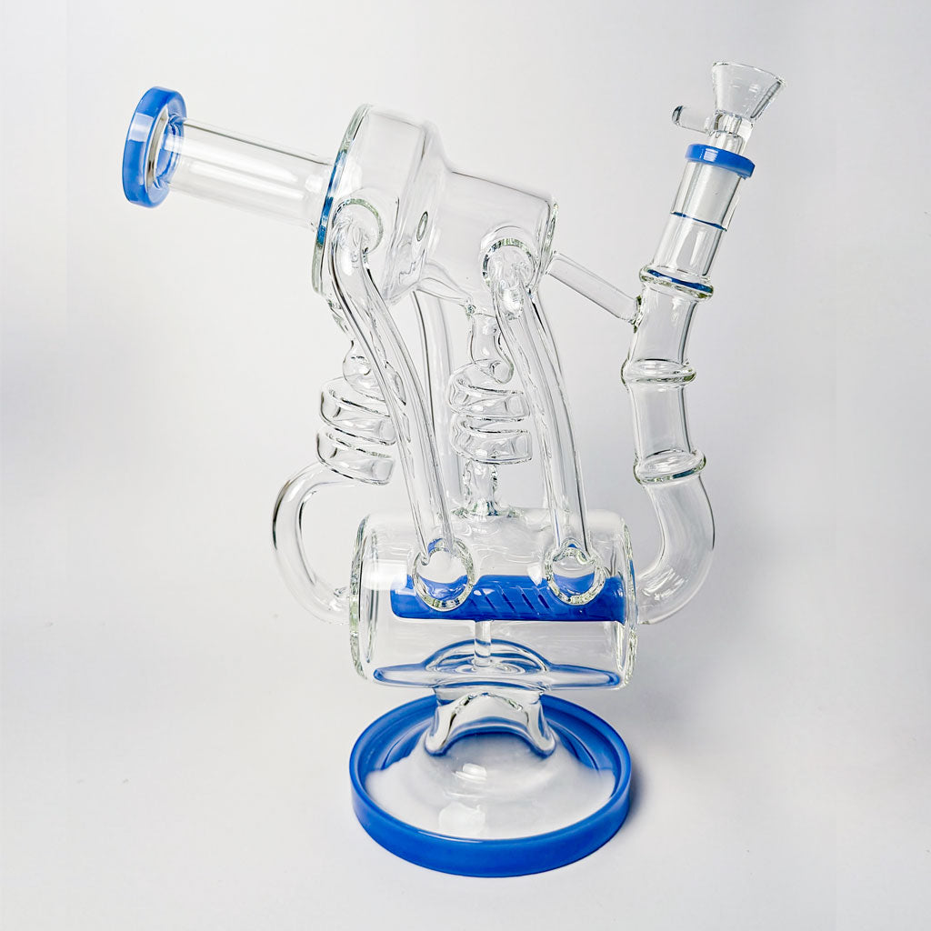 Honeybee Herb Dual Coil Blue Inline Barrel Recycler Rig