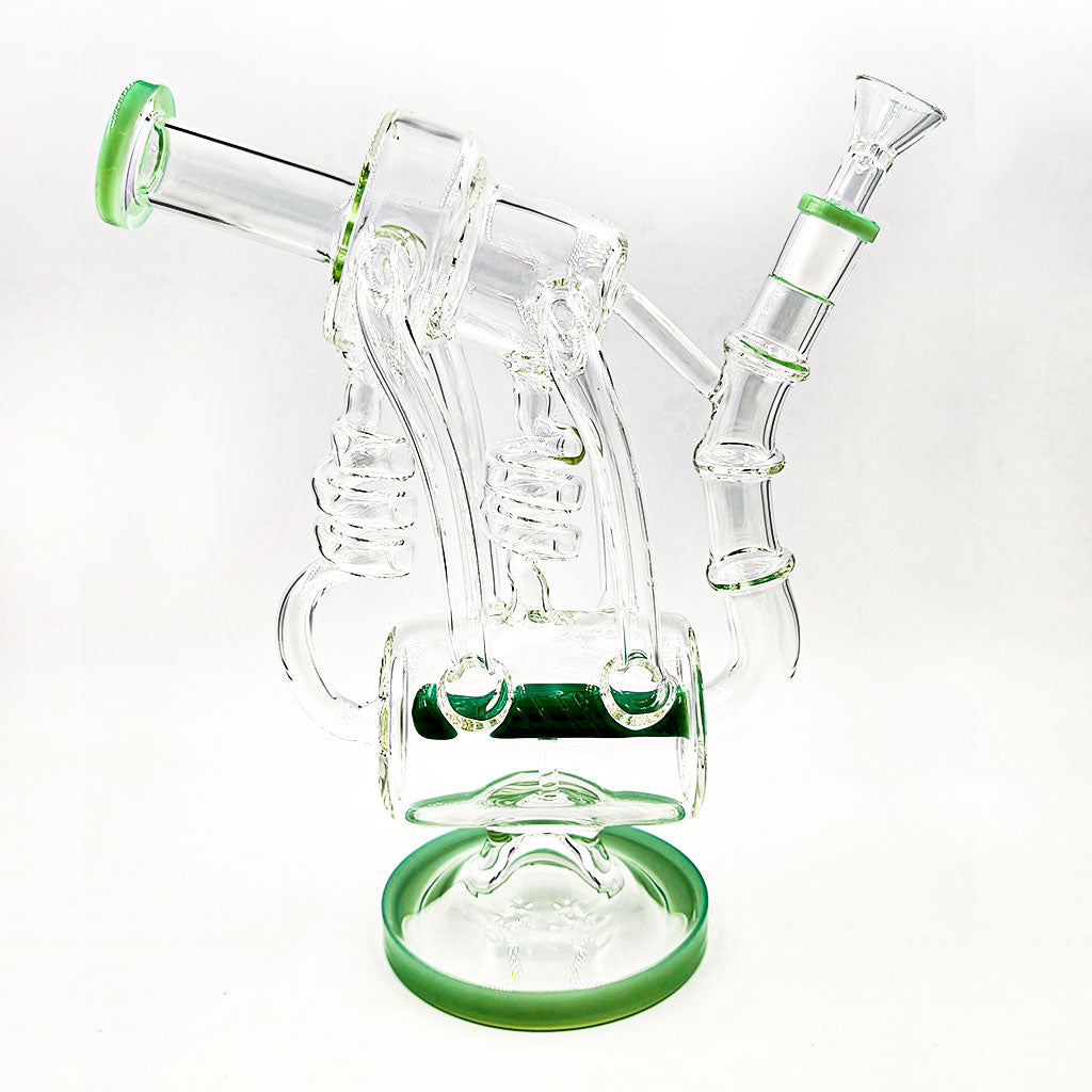 Honeybee Herb Dual Coil Green Inline Barrel Recycler Rig
