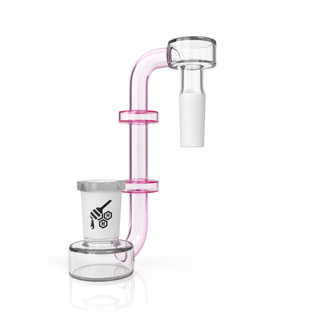Pink Glass J Shape Male To Female Frosted Joint Drop Down Adapter