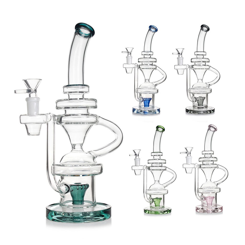 Buy blue recycler rig with multi-chamber glass design