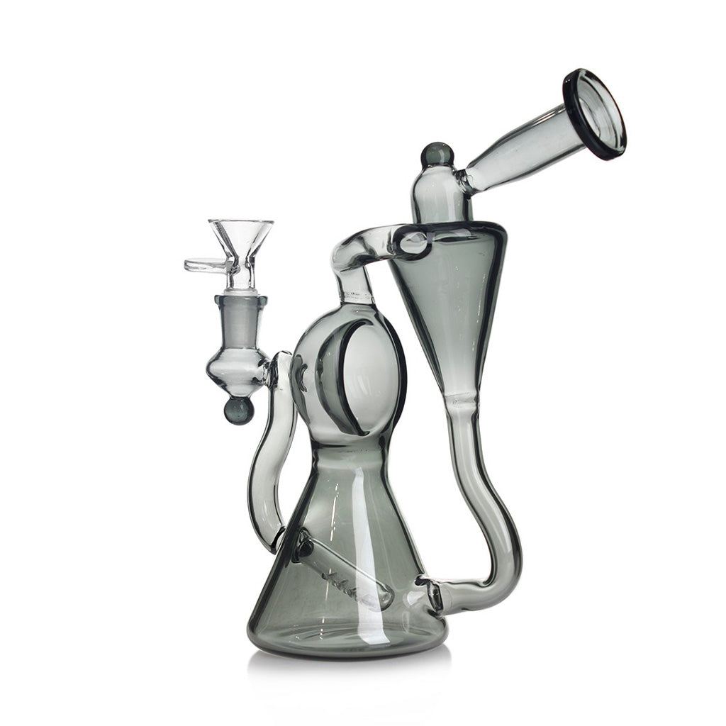 Shop Black Spherical Chamber Inline Perc Recycler Rig – Front View for Sale