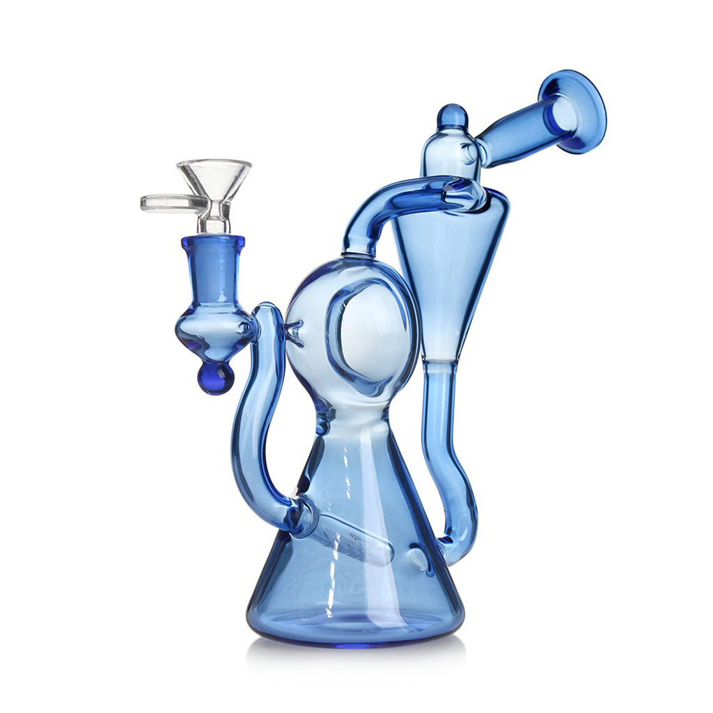 Buy Blue Spherical Chamber Inline Perc Recycler Dab Rig – Premium Borosilicate Glass Water Pipe for Sale