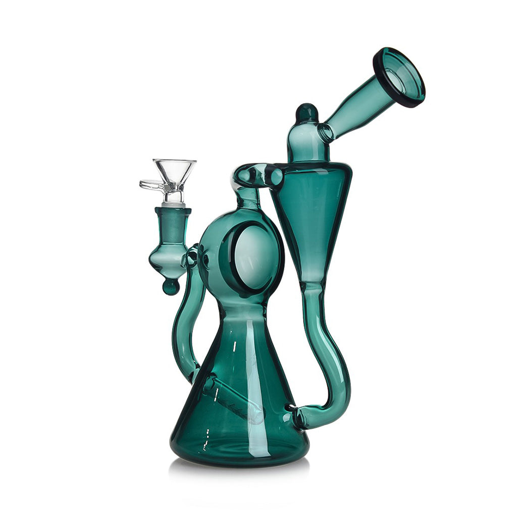 Buy Lake Green Spherical Chamber Inline Perc Recycler Rig – Full Front Glass View