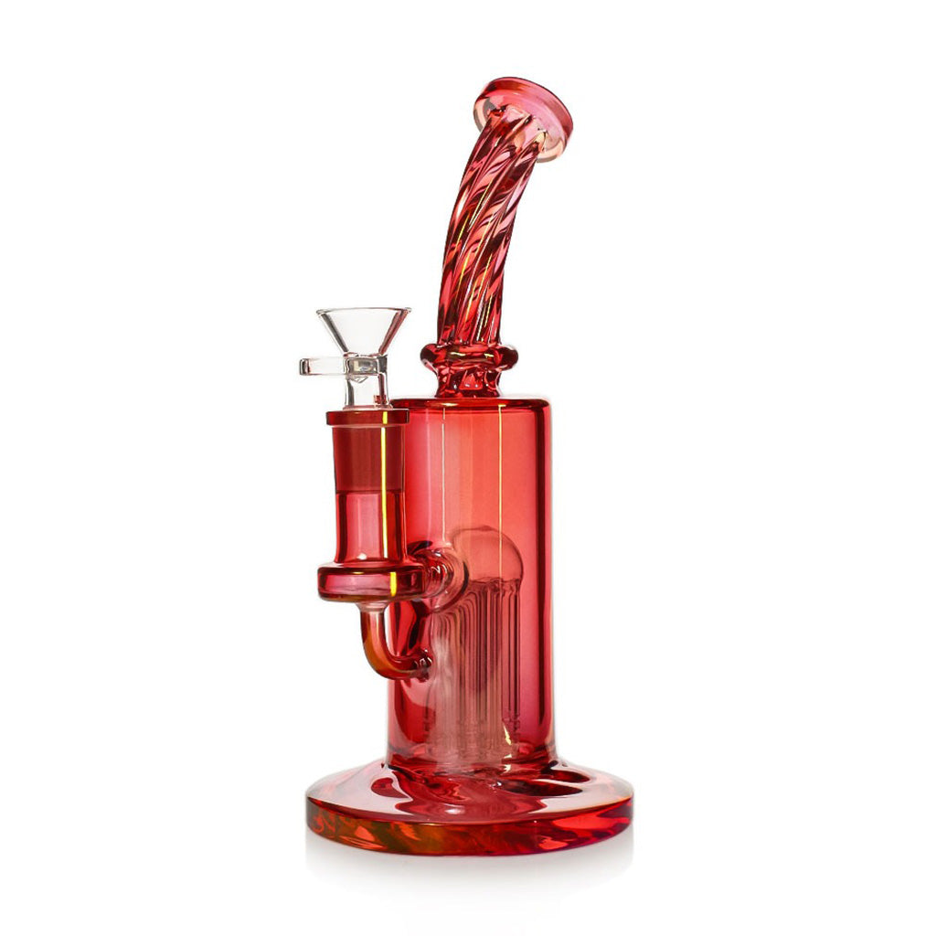 Red Spiral Neck Tree Perc Rig – Premium Water Pipe Available Online at Honeybee Herb