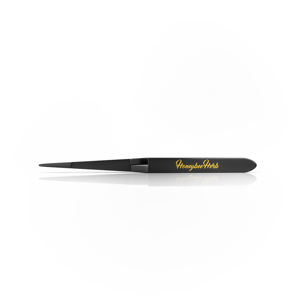 Stainless Steel Black Straight Tipped Reverse Tweezers Horizontal Actual Product View