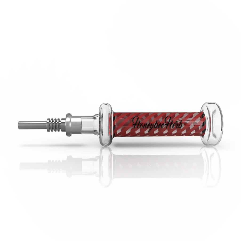 Steel Tip Red Candy Stripped Glass Nectar Collector On A Round Thick Glass Base Horizontal View