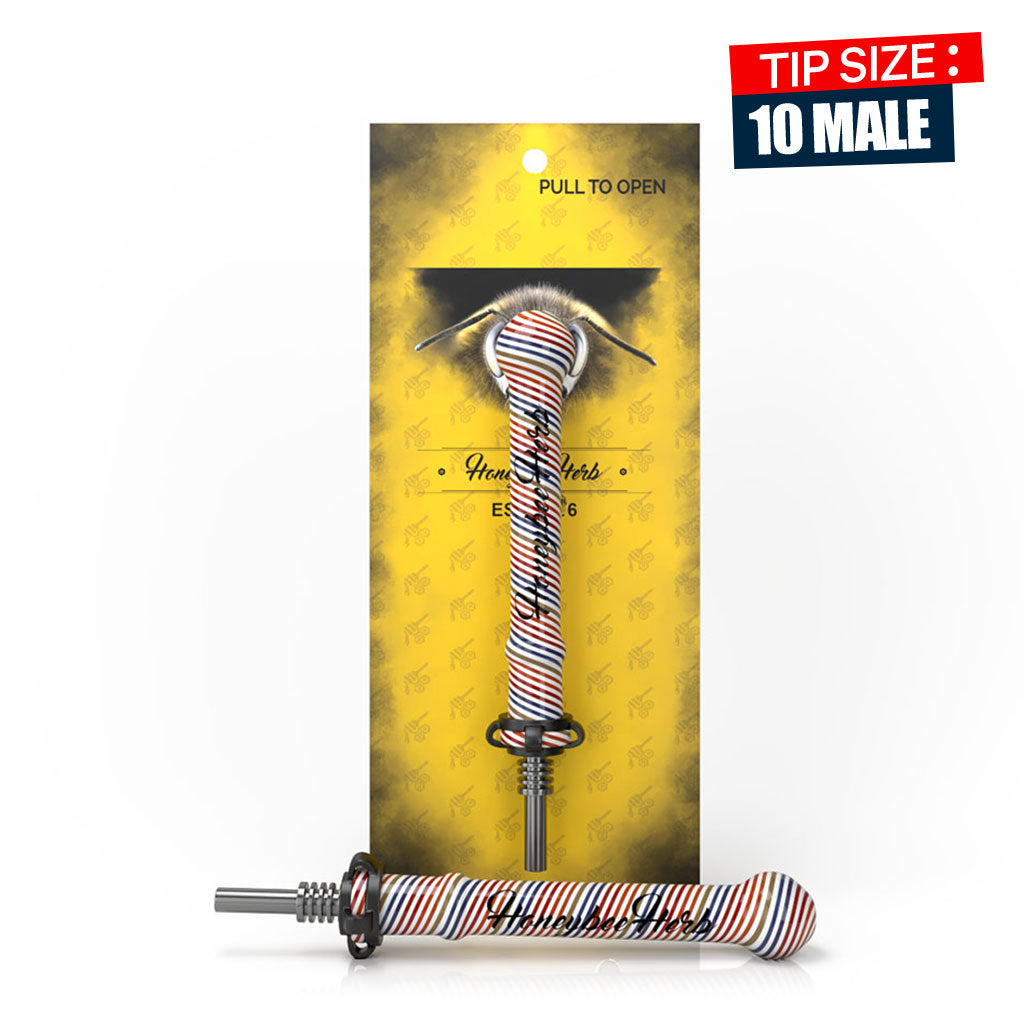 Steel Tip On Red-Blue Twist Design Glass Candy Pop Nectar Collector With Keck Clips Yellow Packaging View