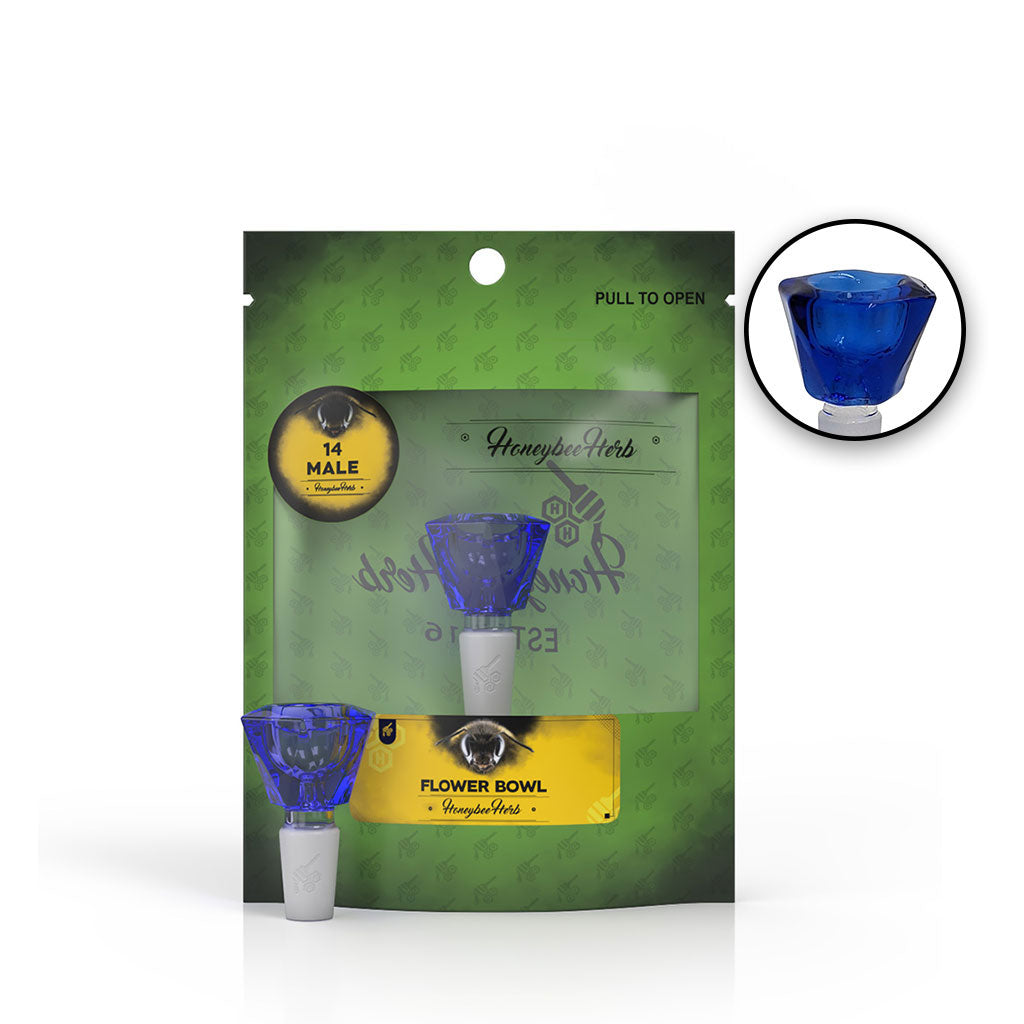 Hexagon Shaped 14mm Male Frosted Joint Blue Glass Bong Flower Bowl Packaging And Zoom View