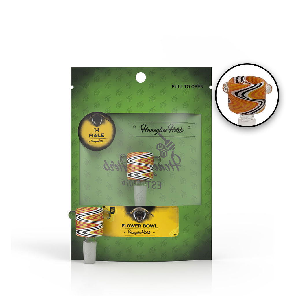 14mm Male Frosted Joint Orange Color Wig Wag Glass Slide Bong Flower Bowl Packaging & Clear View