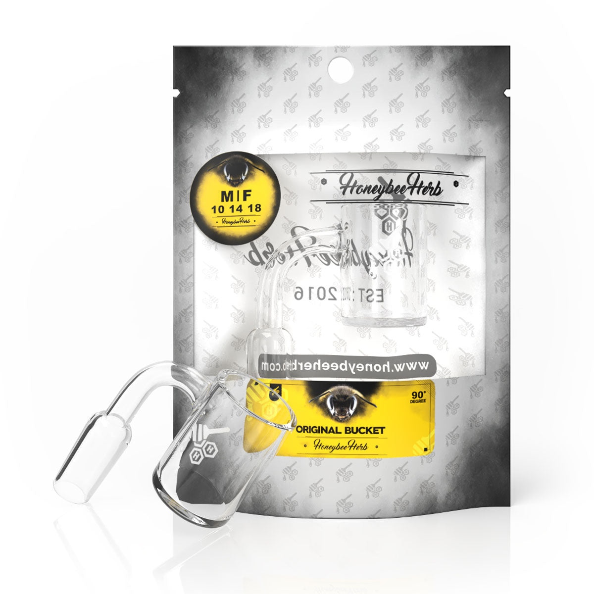 Original Bucket Quartz Banger 90 Degree White Line with 10mm 14mm 18mm Male & Female Joints for Dab Rigs Bongs | Honeybee Herb