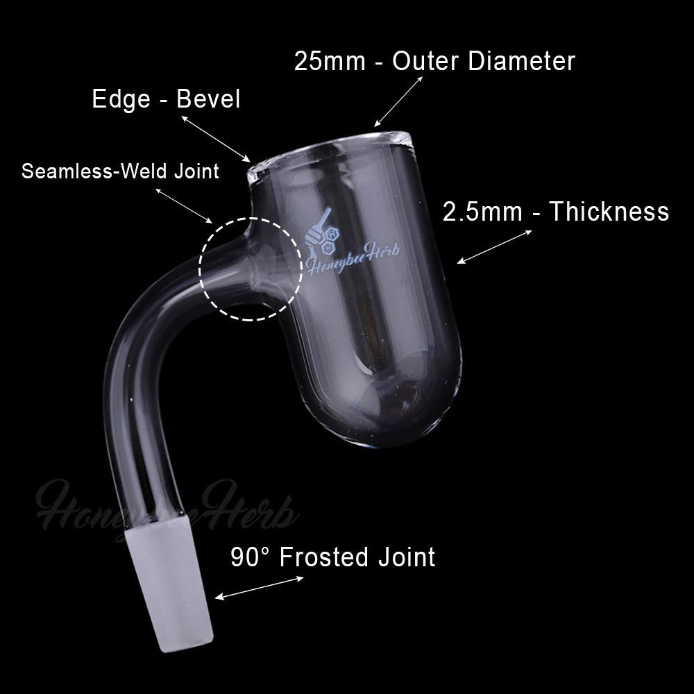Honeysuckle Bevel Deep Bowl Quartz Banger 90° Degree Black with 10mm 14mm 18mm Male & Female Joints for waterpipes | Honeybee Herb