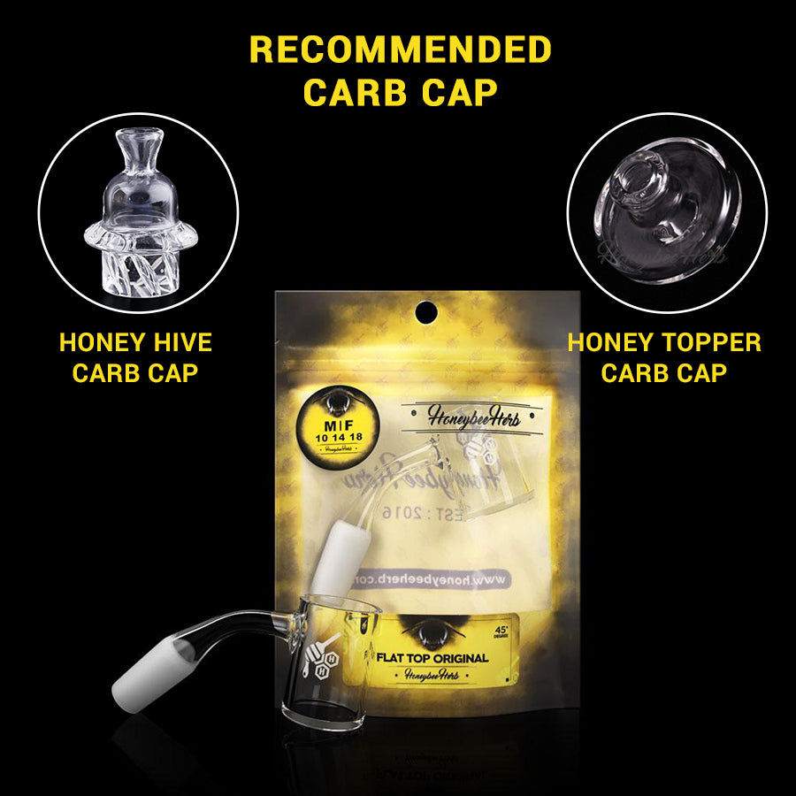 Flat Top Original Quartz Banger & Nail | Honeybee Herb - 45° Degree Joint Styles - Male & Female Joint Sizes - 10mm, 14mm, 18mm