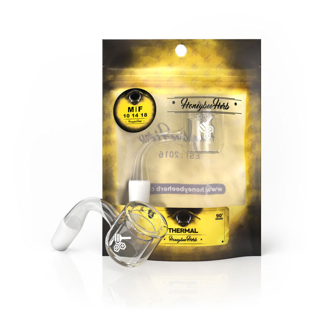 Thermal Quartz Banger 90° Degree Yellow Line with 10mm 14mm 18mm Male & Female Joints for waterpipes | Honeybee Herb