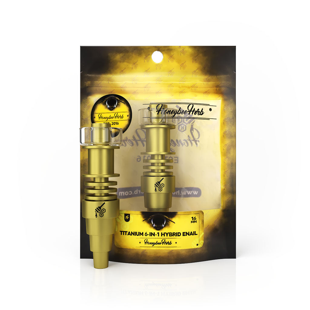 Titanium Gold 6 in 1 Hybrid Dab Enail Compatible With 10mm 14mm 18mm Male & Female Joints for Dab Rig Bongs | Honeybee Herb