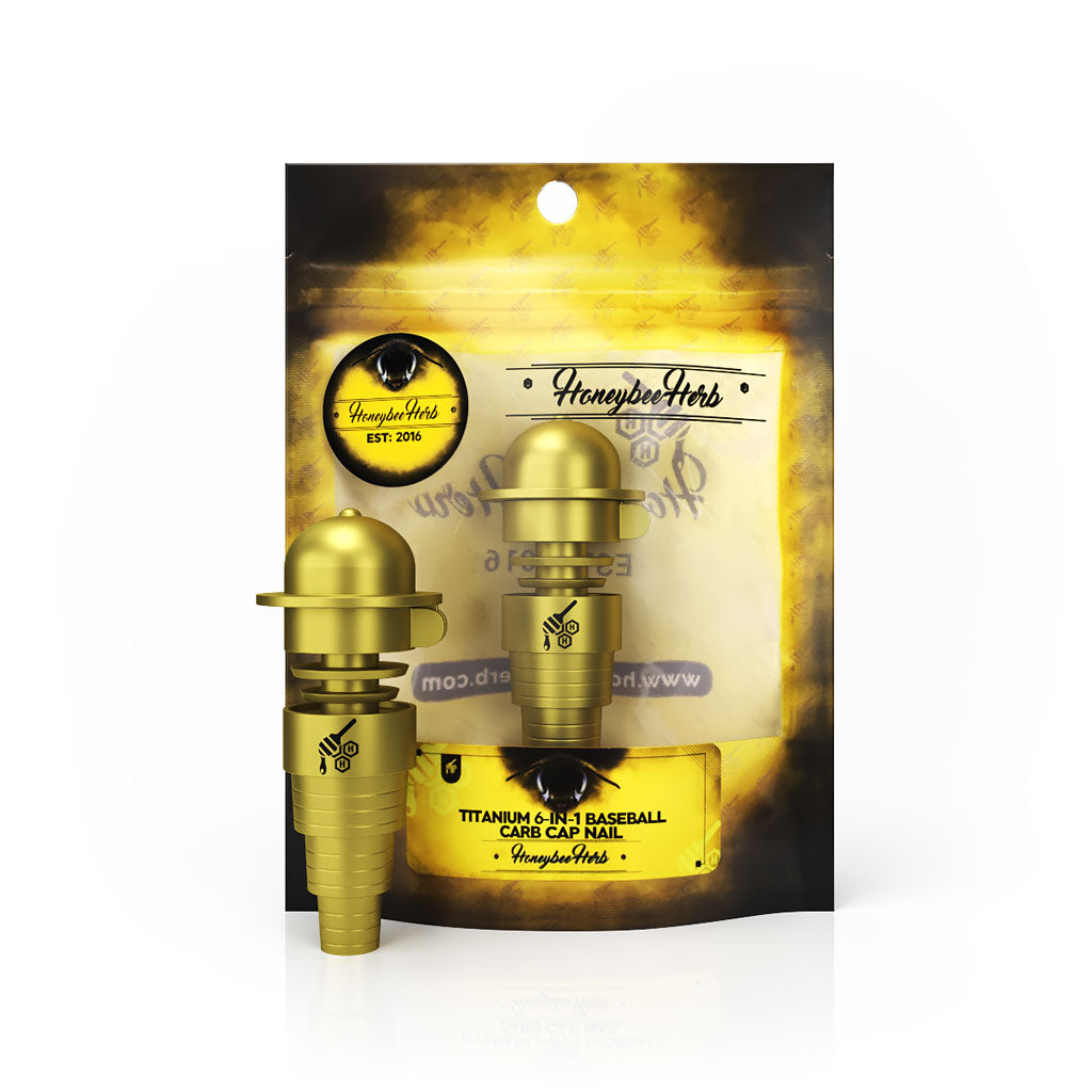 Titanium Nail Gold 6 In 1 Baseball Carb Cap Compatible With 10mm 14mm 18mm Male & Female Joint For Dab Rig Bongs | Honeybee Herb