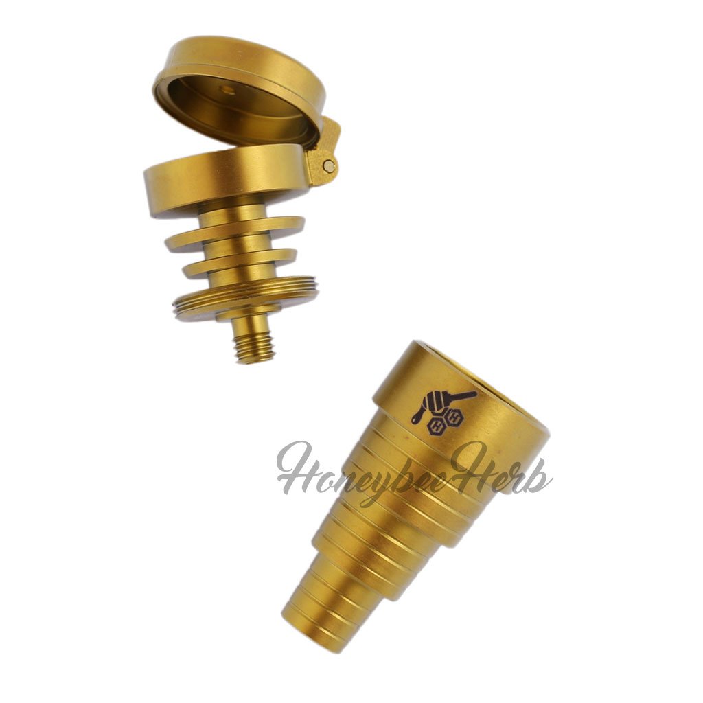 Titanium Gold 6 in 1 Carb Cap Dab Nail Compatible With 10mm 14mm 18mm Male & Female Joints Each Parts | Honeybee Herb