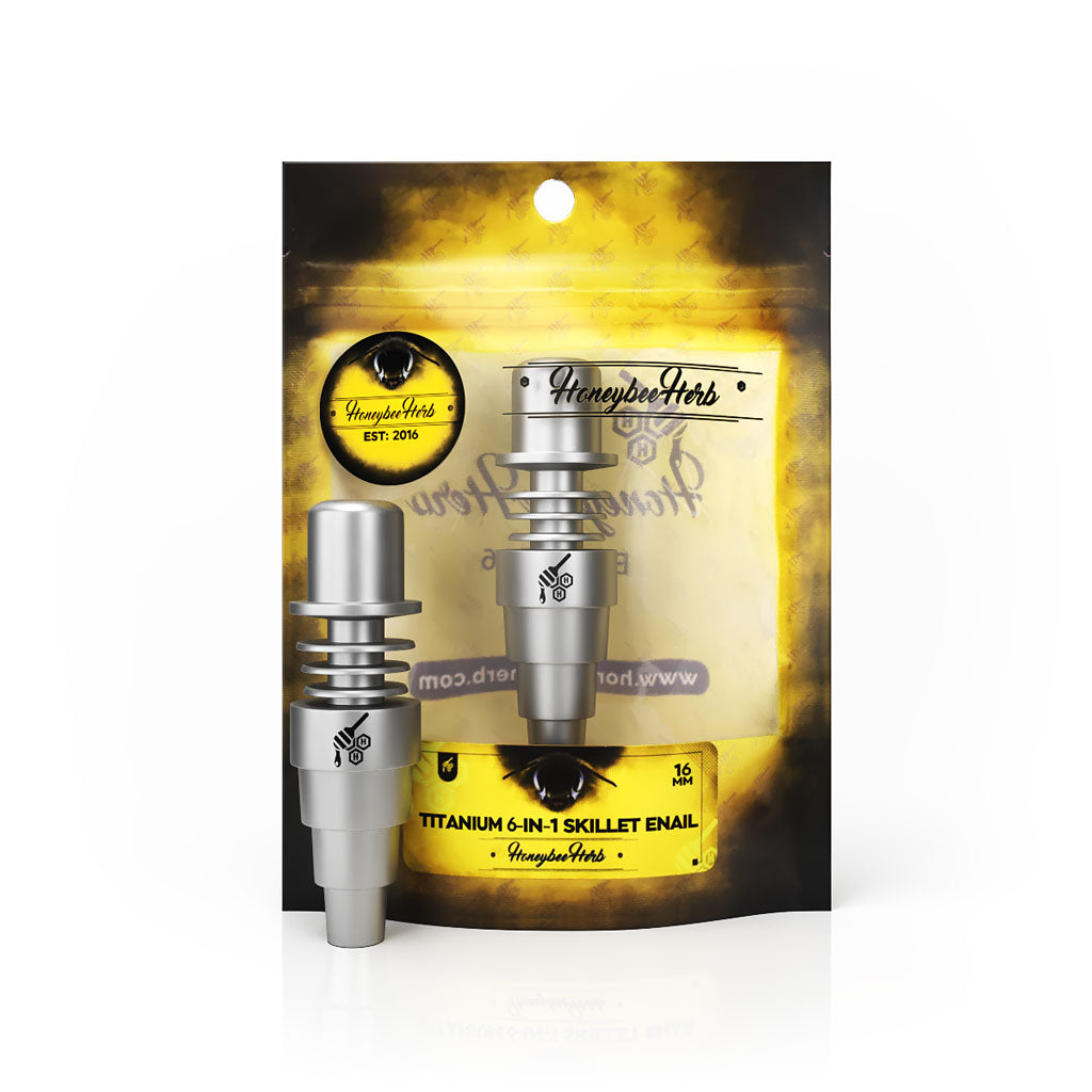 Titanium Silver 6 in 1 Skillet Enail Dab Nail Compatible With 10mm 14mm 18mm Male & Female Joint For Dab Rig Bongs | Honeybee Herb
