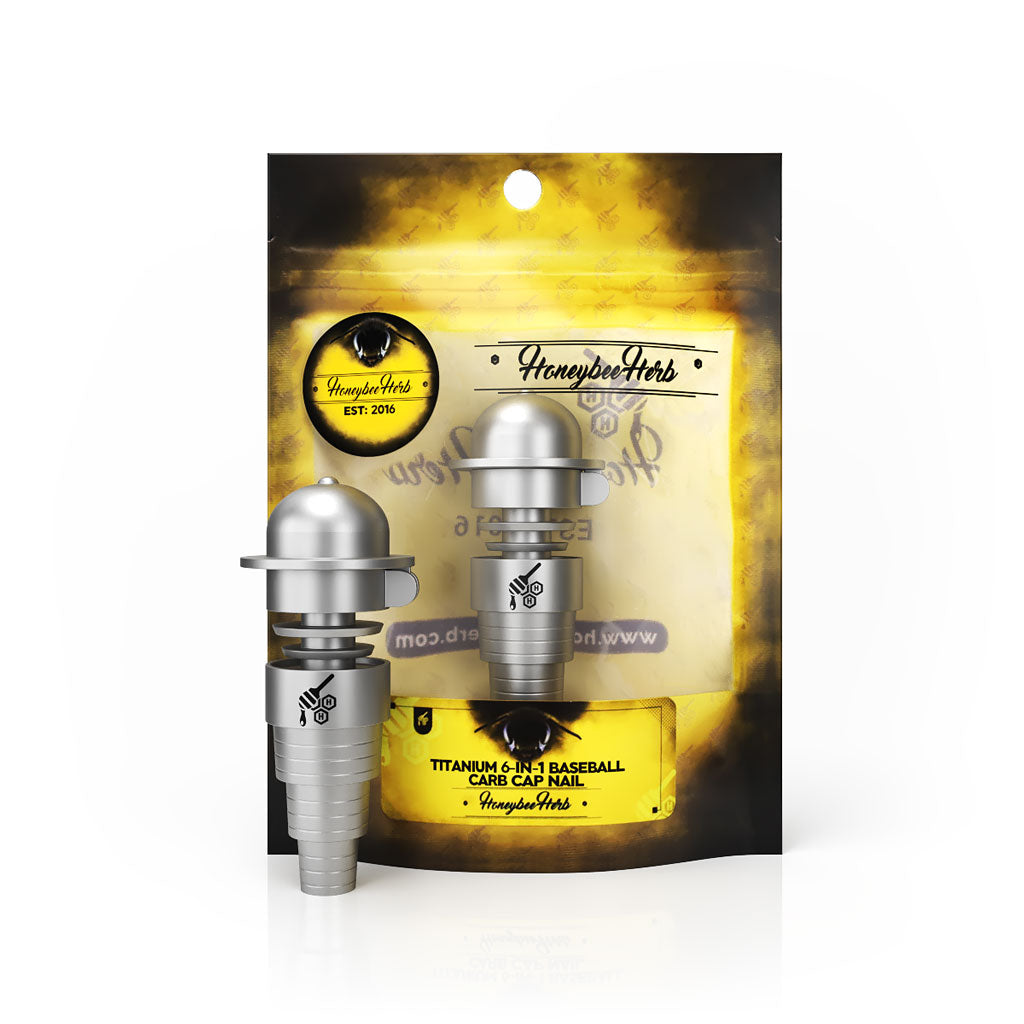 Titanium Nail Silver 6 In 1 Baseball Carb Cap Compatible With 10mm 14mm 18mm Male & Female Joint For Dab Rig Bongs | Honeybee Herb