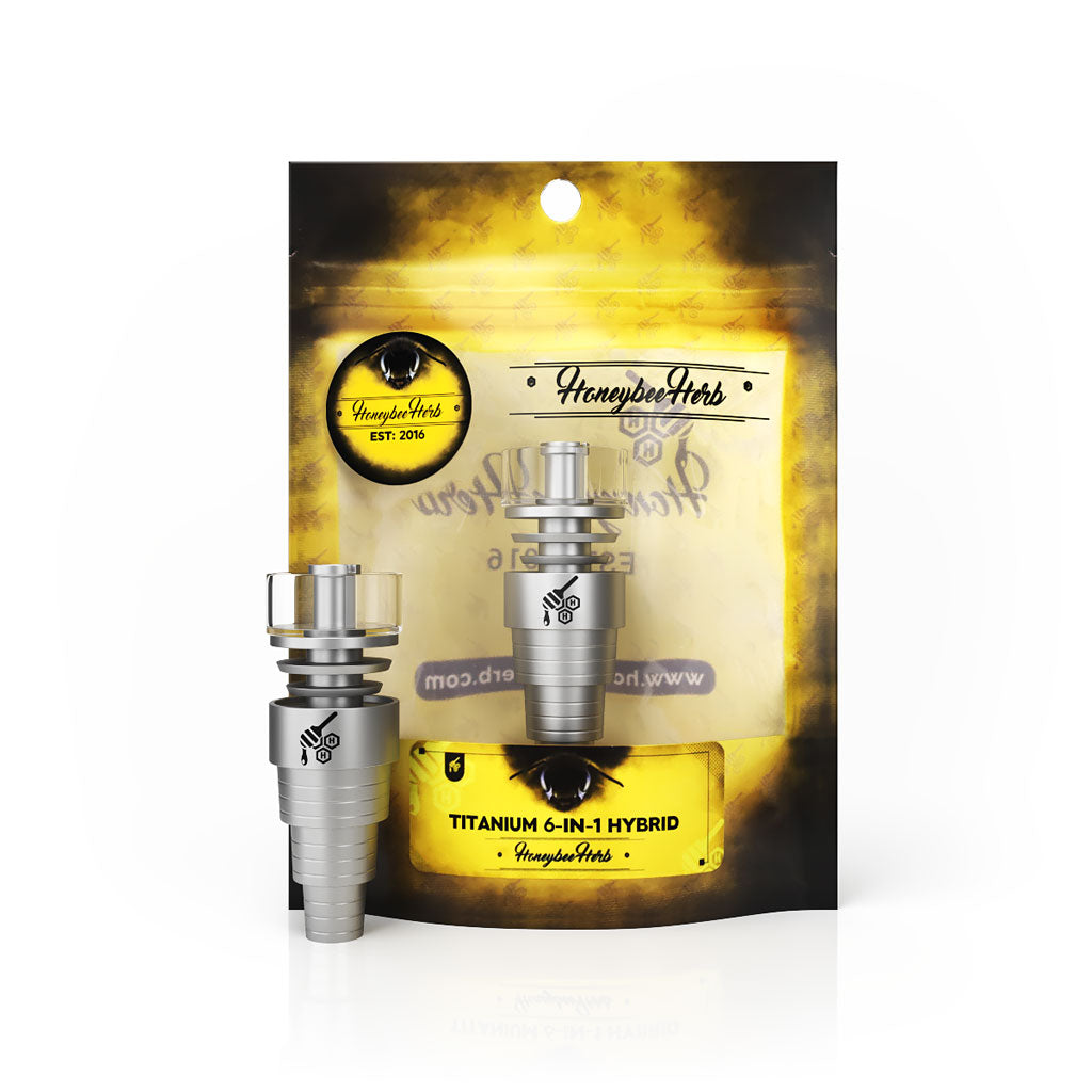 Titanium Silver 6 in 1 Hybrid Dab Nail Compatible With 10mm 14mm 18mm Male & Female Joint For Dab Rig Bongs | Honeybee Herb