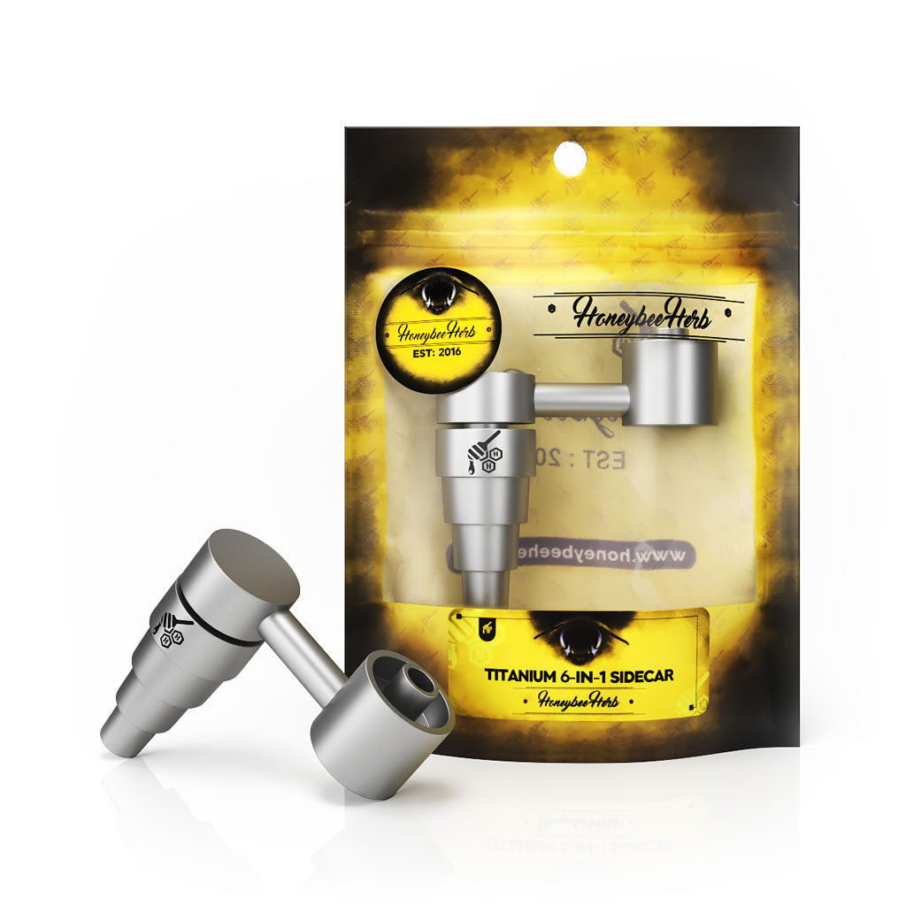 Titanium Silver 6 in 1 Sidecar Dab Nail Compatible With 10mm 14mm 18mm Male & Female Joint For Dab Rig Bongs | Honeybee Herb