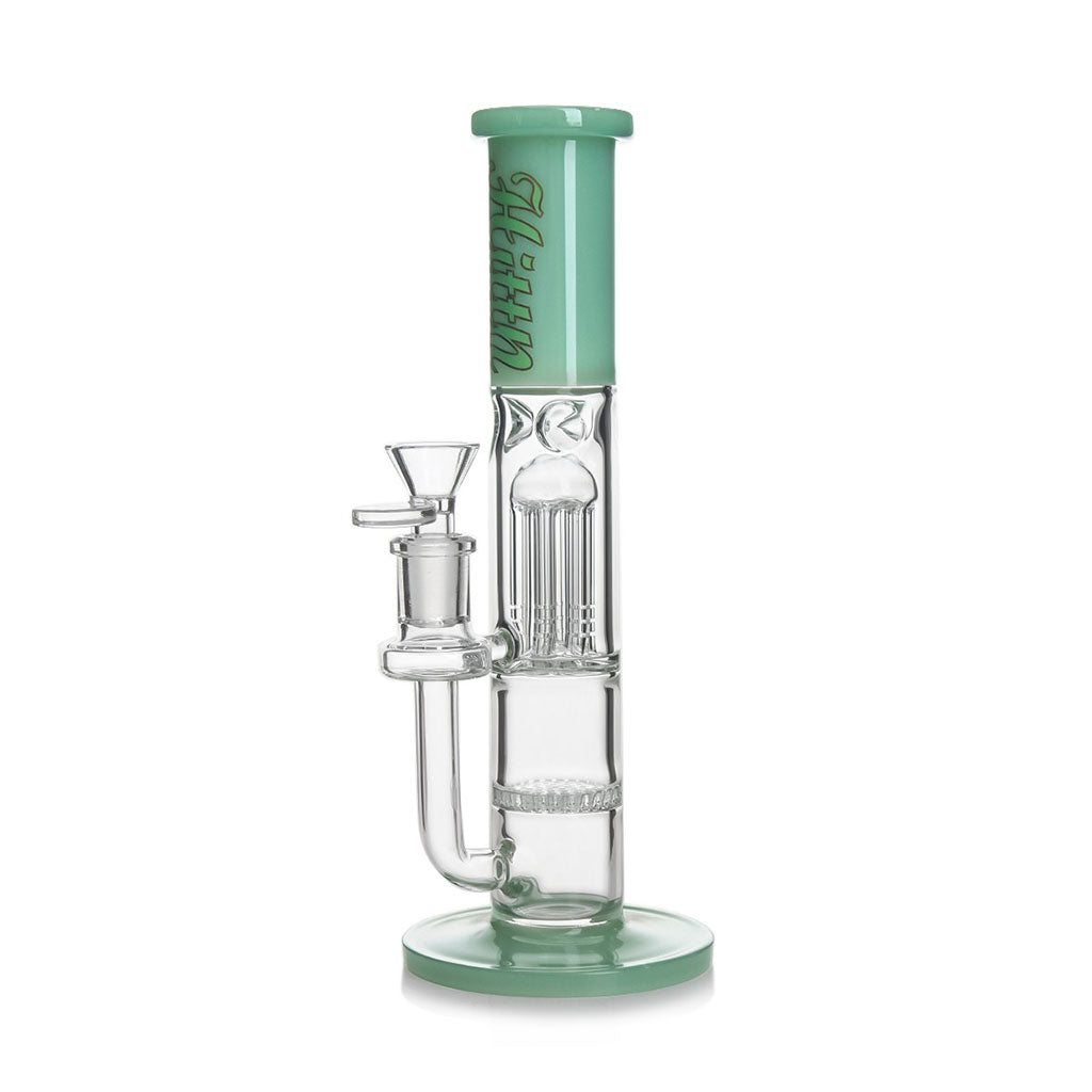 Buy green Hittn Honeycomb straight tube bong with 6-arm tree perc from Honeybee Herb. Fast, discreet shipping.