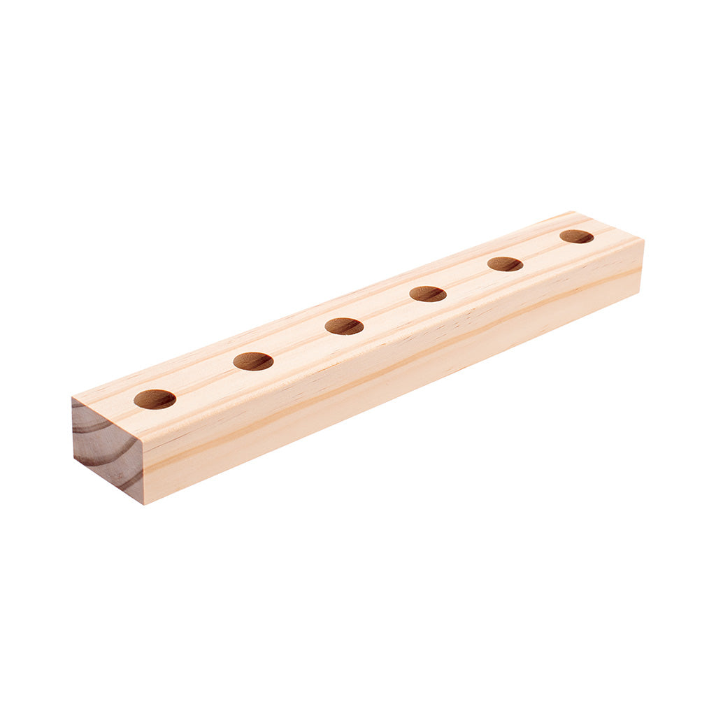Buy 10in wood display stand with 6 holes for 14mm bowls, perfect dab station organizer available at Honeybee Herb for secure bowl storage.