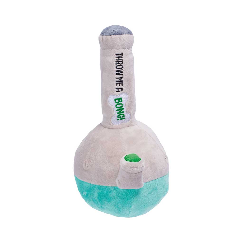 10-Inch Plush Bong Squeaky Dog Toy Front View With Funny Design Available At Honeybee Herb