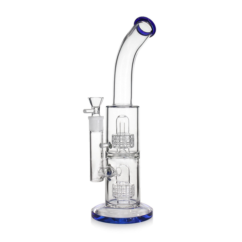 14 Inch Tall Double Matrix Perc Oil Dab Rig - Honeybee Herb