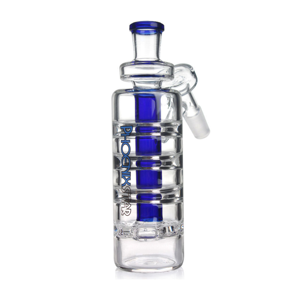 Phoenix Star 14MM Male & 45°-Degree Frosted Joint Ash Catcher With Blue Matrix Perc