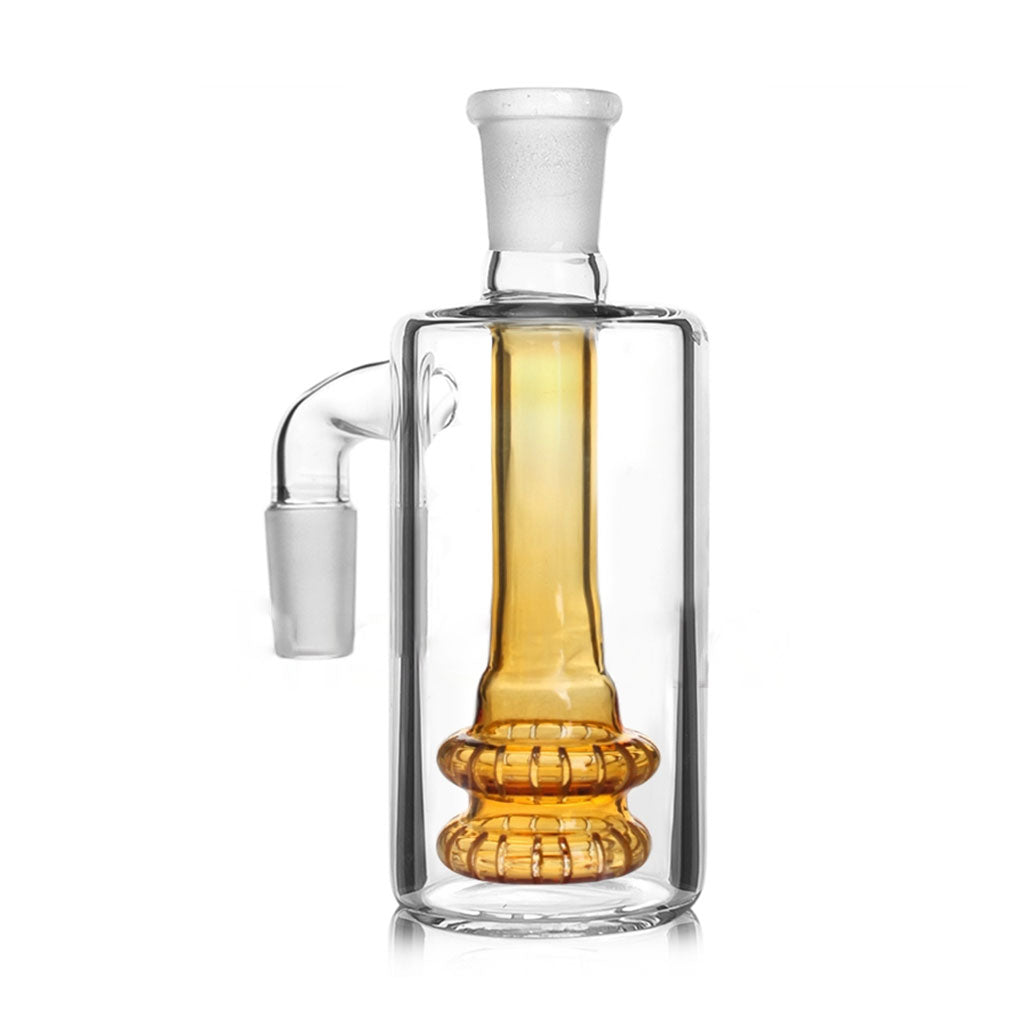 14MM Male 90°-Degree Joint Amber Double-Tier Showerhead Perc Ash Catcher