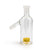 Yellow Glass Disc Perc Ash Catcher in 14mm 45-degree joint standing upright.