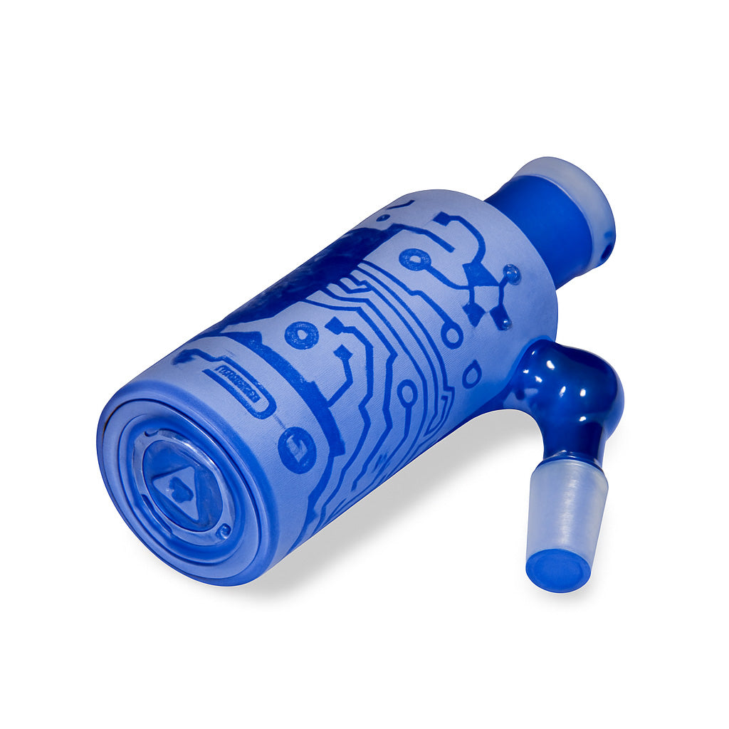 14MM 45°-Degree Male Blue Glass Circuitboard Wet Ash Catcher Horizontal View