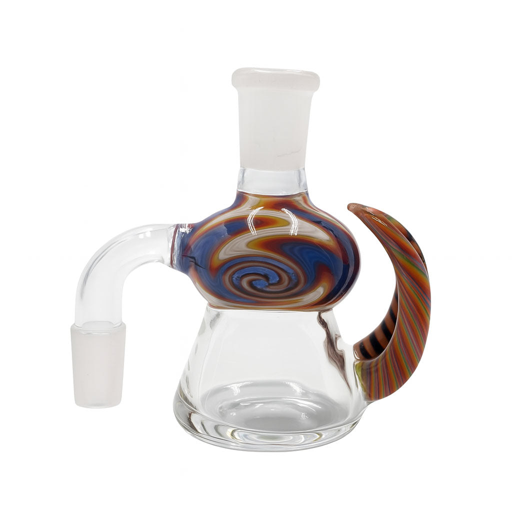 14MM 90°-Degree Orange-Swirl Glass Horn Beaker Ash Catcher at Honeybee Herb Buzz Shop