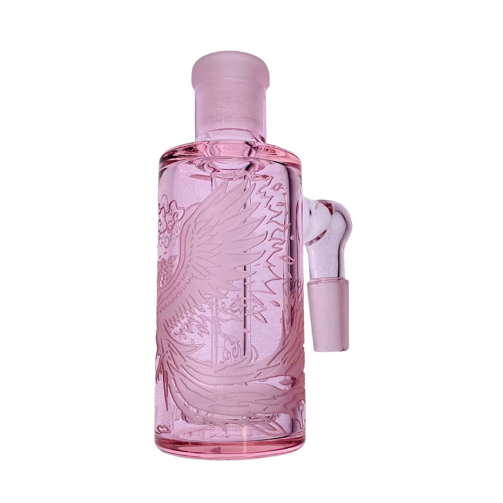 14MM 90°-Degree Phoenix Pink Sandblasted Showerhead Wet Ash Catcher Front View At Honeybee Herb Buzz Shop