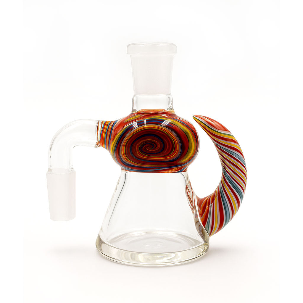 14MM 90°-Degree Rainbow Swirl Glass Horn Beaker Ash Catcher at Honeybee Herb Buzz Shop
