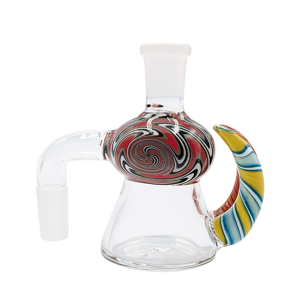 14MM 90°-Degree Red-Swirl Glass Horn Beaker Ash Catcher at Honeybee Herb Buzz Shop