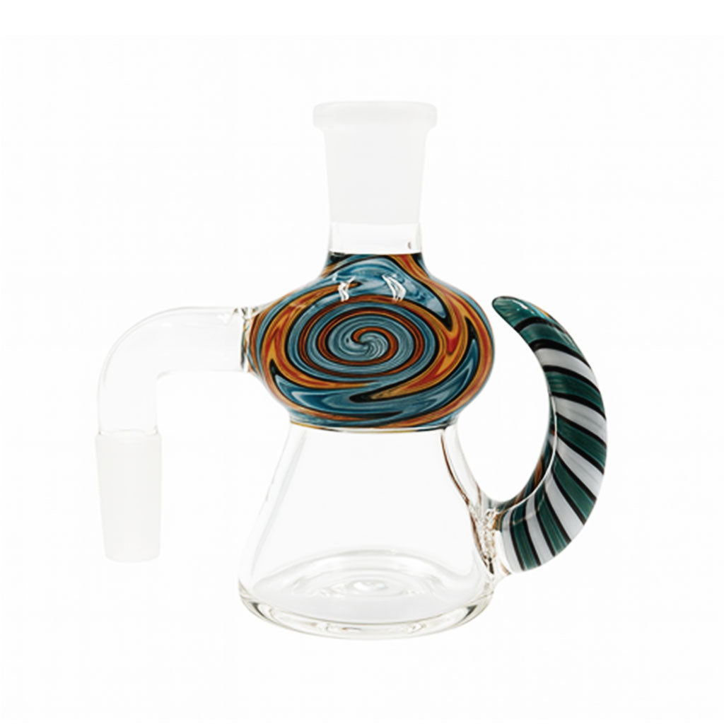 14MM 90°-Degree Teal-Twist Glass Horn Beaker Ash Catcher at Honeybee Herb Buzz Shop