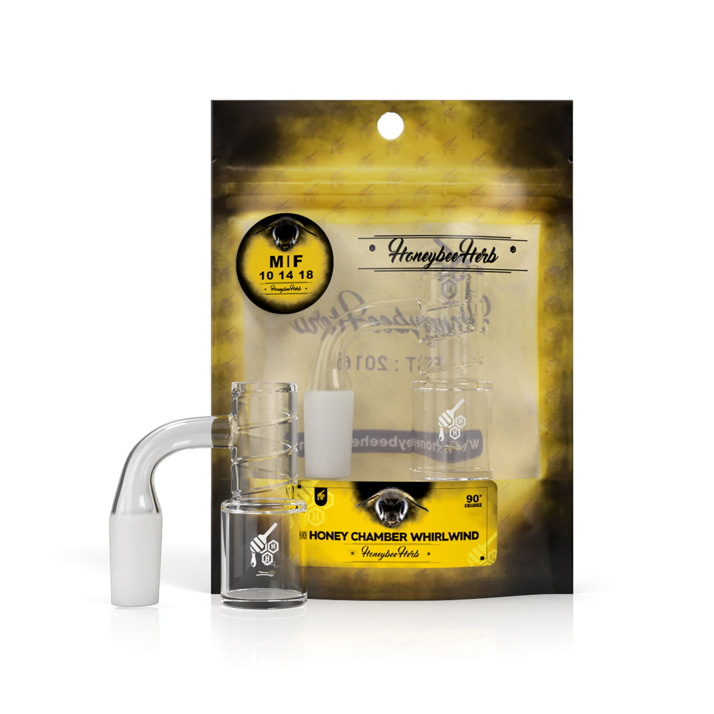 Honey Chamber Whirlwind 90° Degree Quartz Banger Compatible With 14mm Male Joint Yellow Packaging 