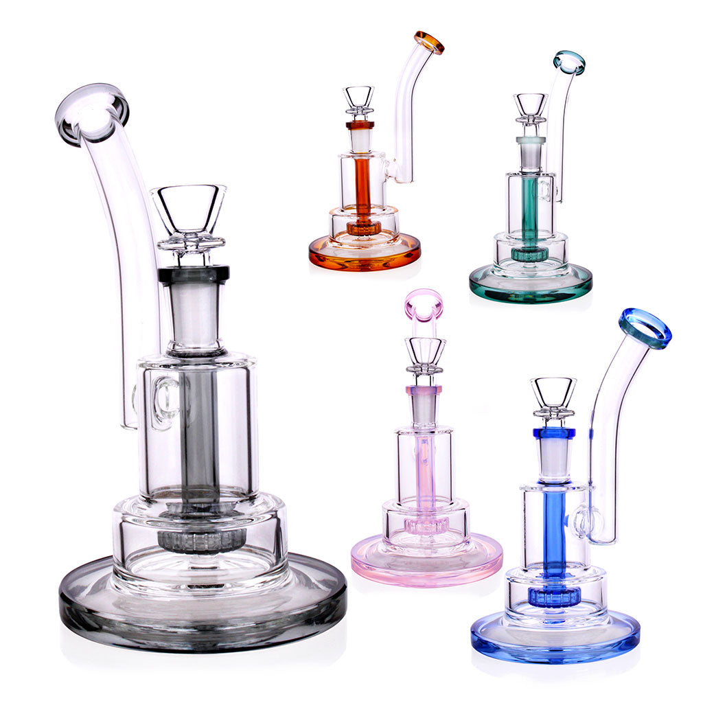 14MM Stacked Chamber Showerhead Perc Bong With Layered Glass Design At Honeybee Herb
