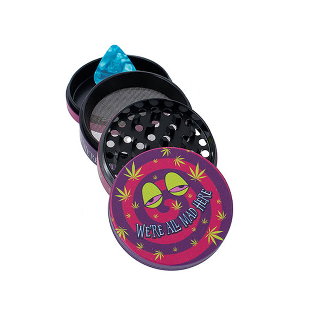  2.5-Inch We’re All Mad Here Wacky Grinder With Trippy Design 4-Parts View   