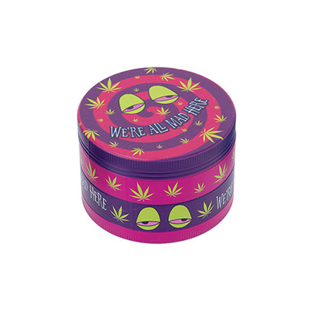  2.5-Inch We’re All Mad Here Wacky Grinder Purple Herb Grinder With Kief Catcher