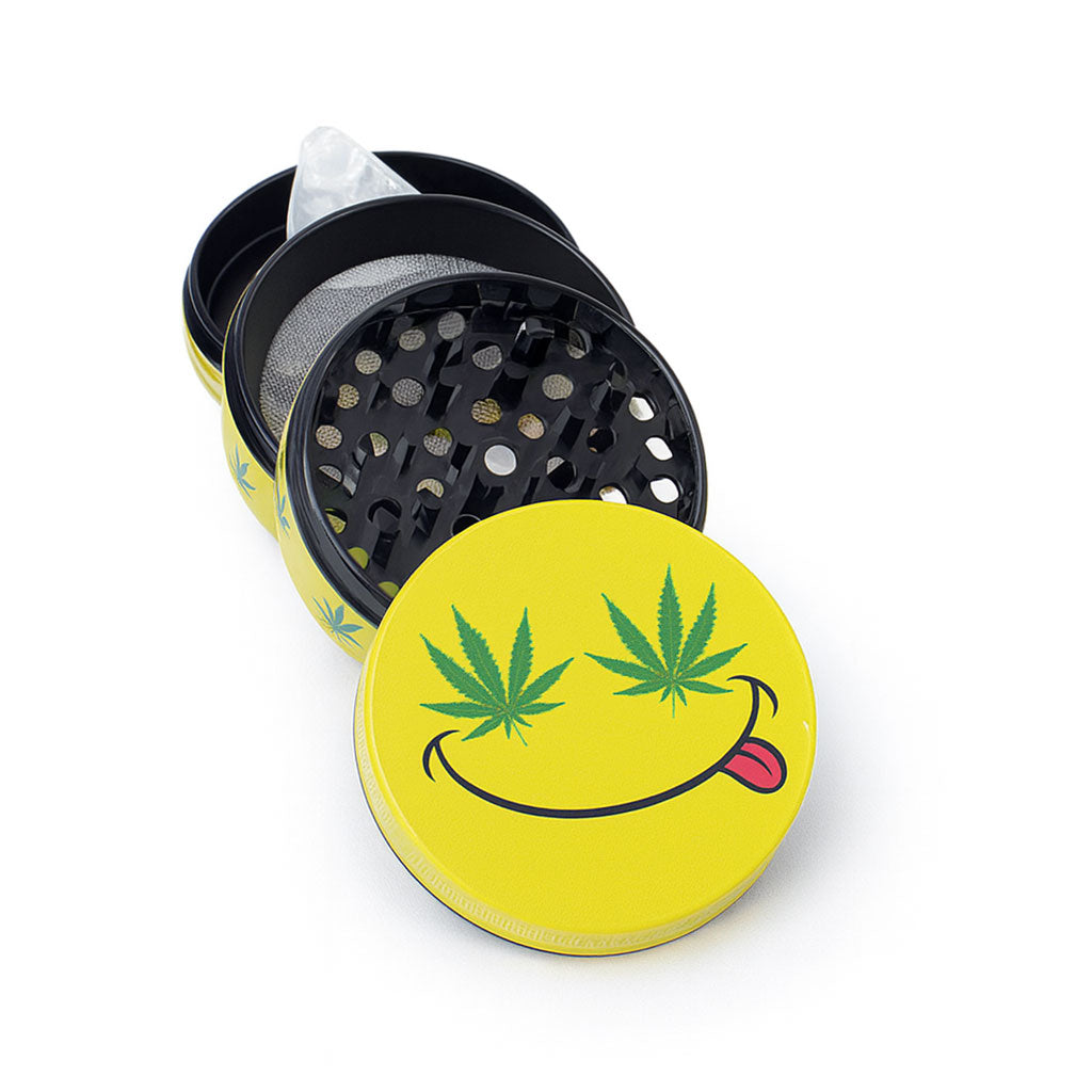  2.5-Inch Yellow Pot Smile Wacky Grinder 4-Parts Available With Scraper Tool
