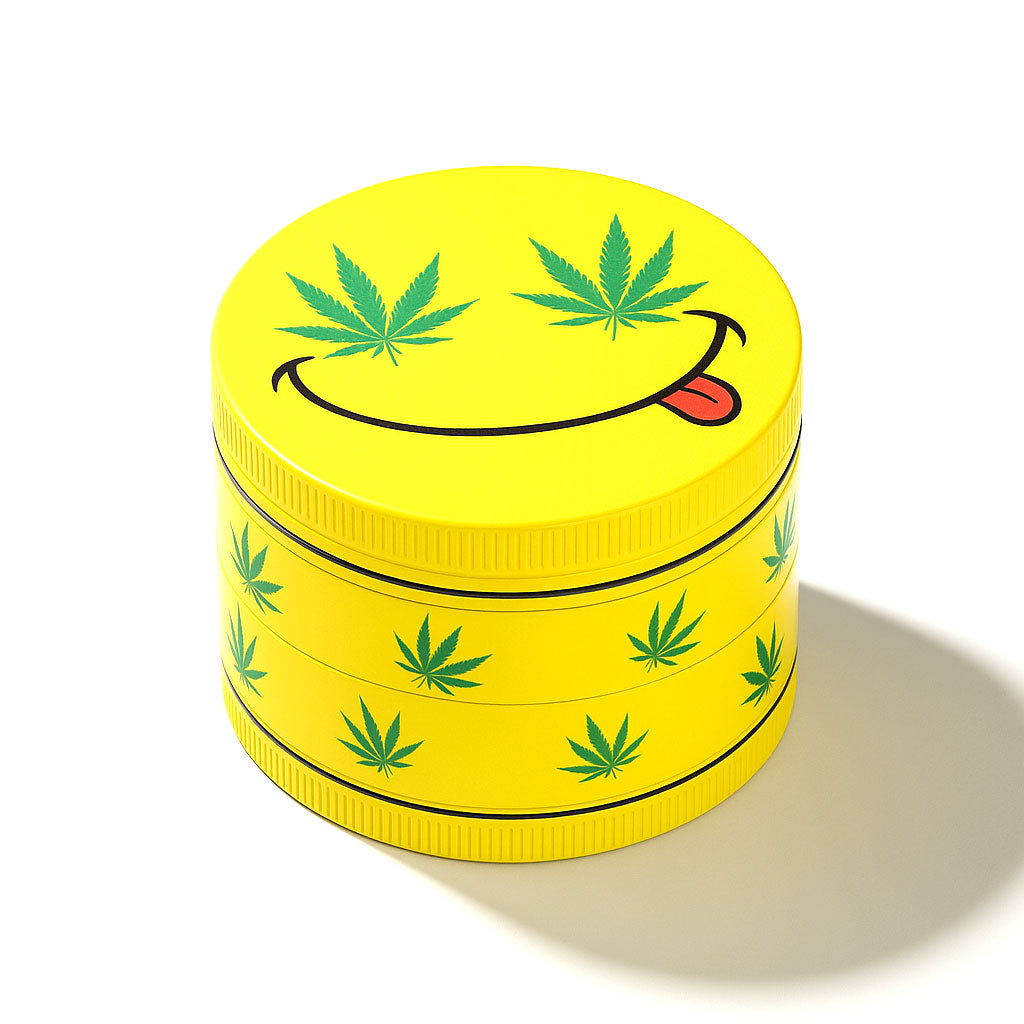  2.5-Inch Yellow Pot Smile Wacky Grinder Available At Honeybee Herb