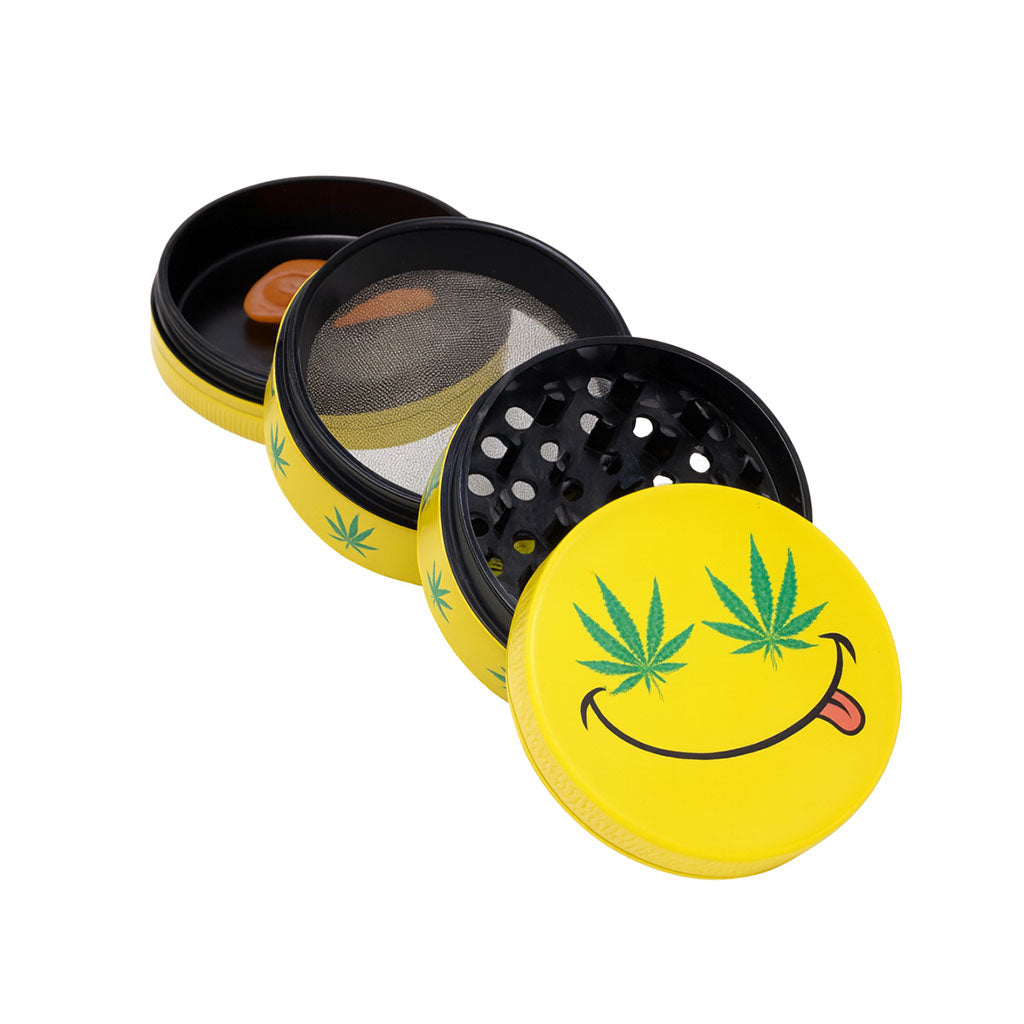2-Inch Yellow Pot Smile Wacky Grinder 4-Parts Available With Scraper Tool
