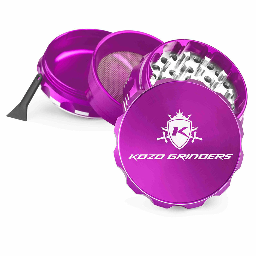 2.5 Inch Purple Kozo Sharp Teeth Herb Grinder 4-Parts View At Honeybee Herb Buzz Shop