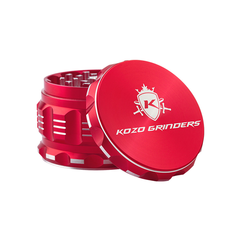 2.5 Inch Red Kozo Sharp Teeth Herb Grinder Open View At Honeybee Herb Buzz Shop 