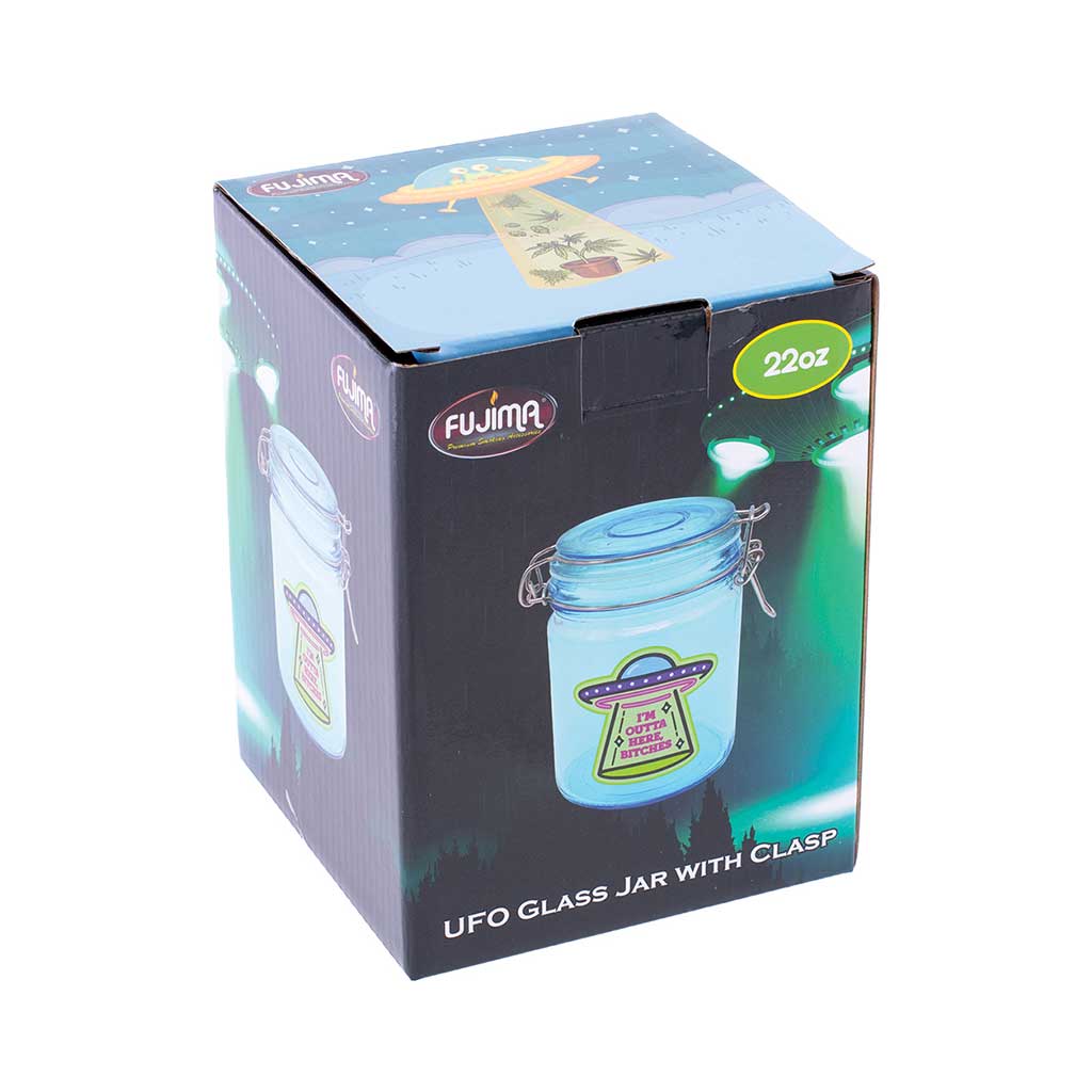 22oz blue ufo glass jar retail packaging 