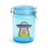 Buy 22oz blue UFO airtight glass stash jar with clasp—fast shipping from Honeybee Herb